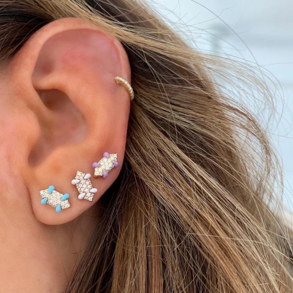 K Kane Diamond Brites Yellow Gold Diamond Lavender Marquise Studs